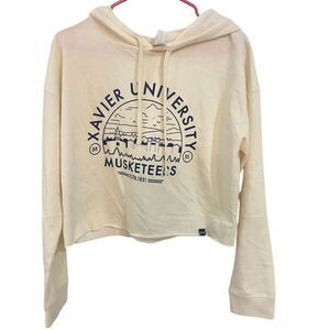 US Cape apparel Xavier university medium cropped hoodie sweater cream blue